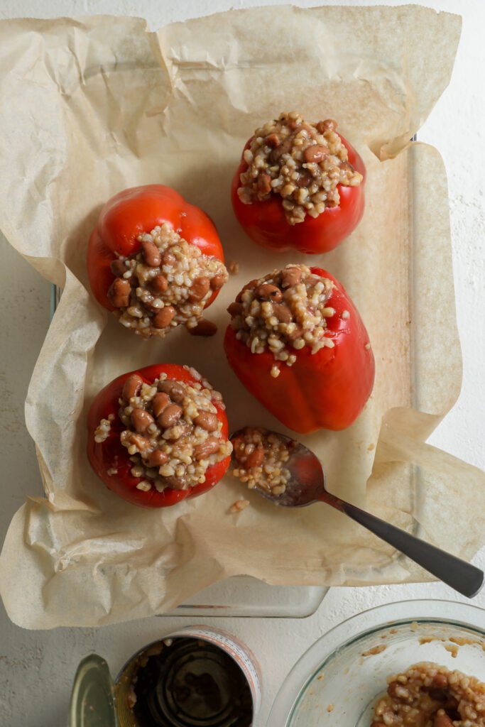 Spanish Rice & Beans Stuffed Peppers process photo by Flora & Vino