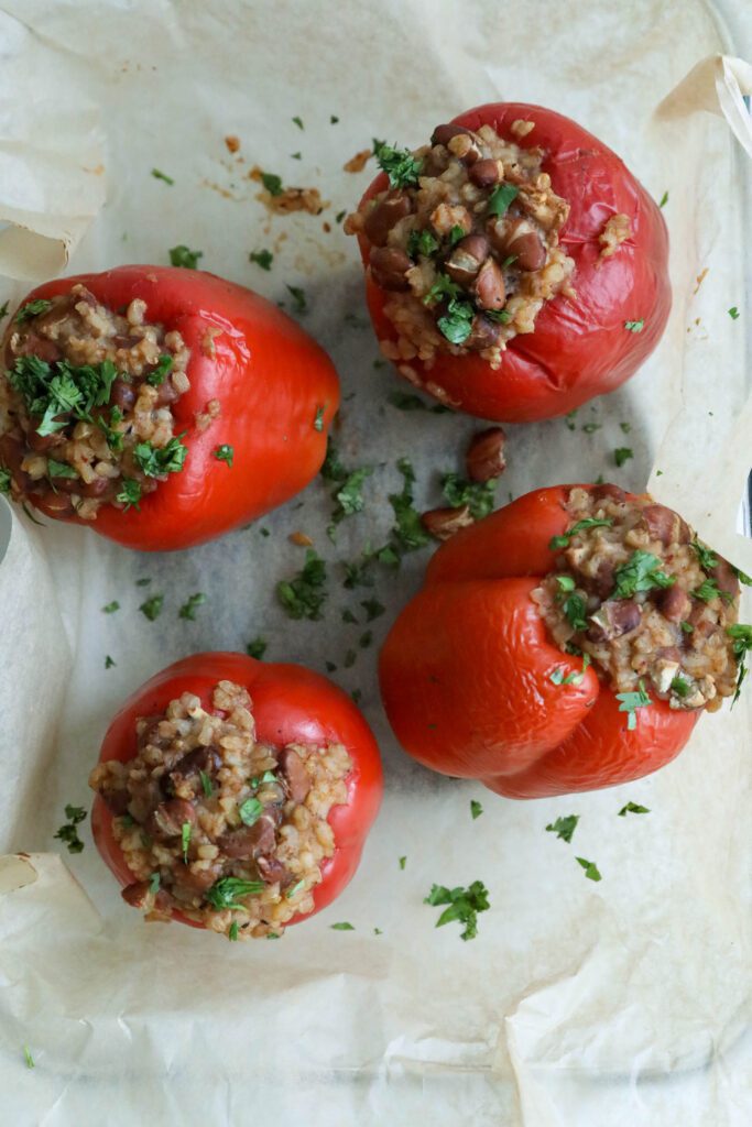 Spanish Rice & Beans Stuffed Peppers by Flora & Vino