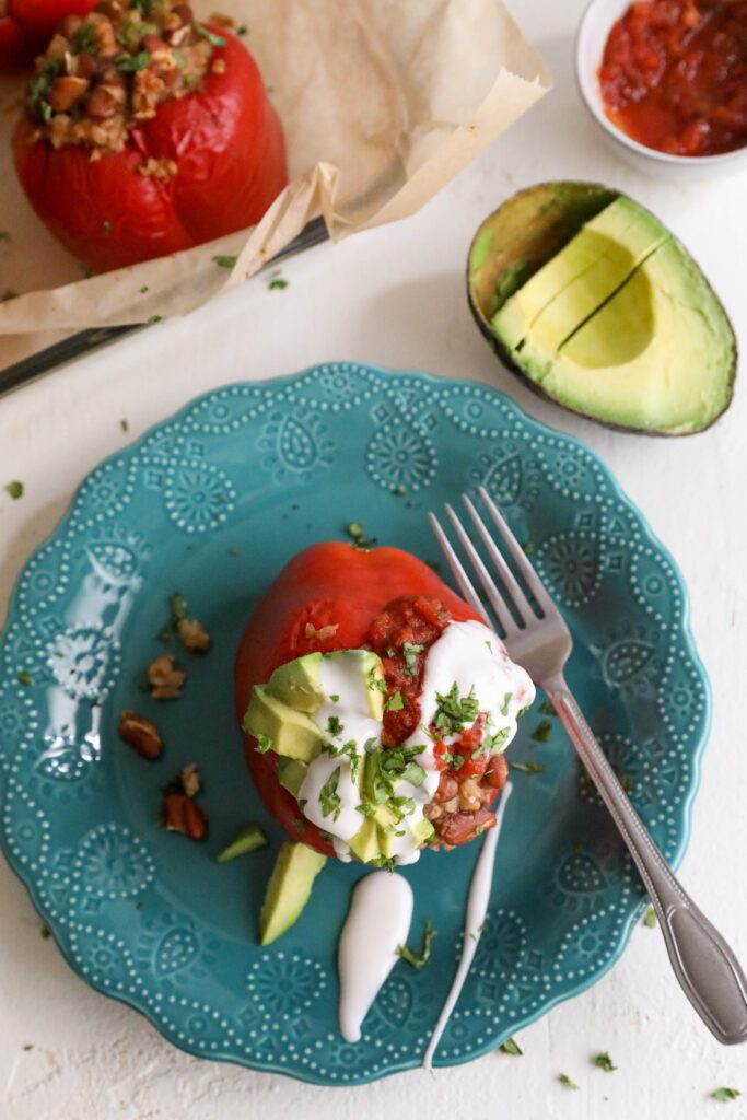 Spanish Rice & Beans Stuffed Peppers by Flora & Vino
