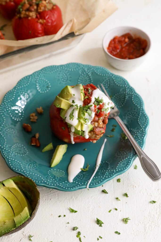 Spanish Rice & Beans Stuffed Peppers by Flora & Vino