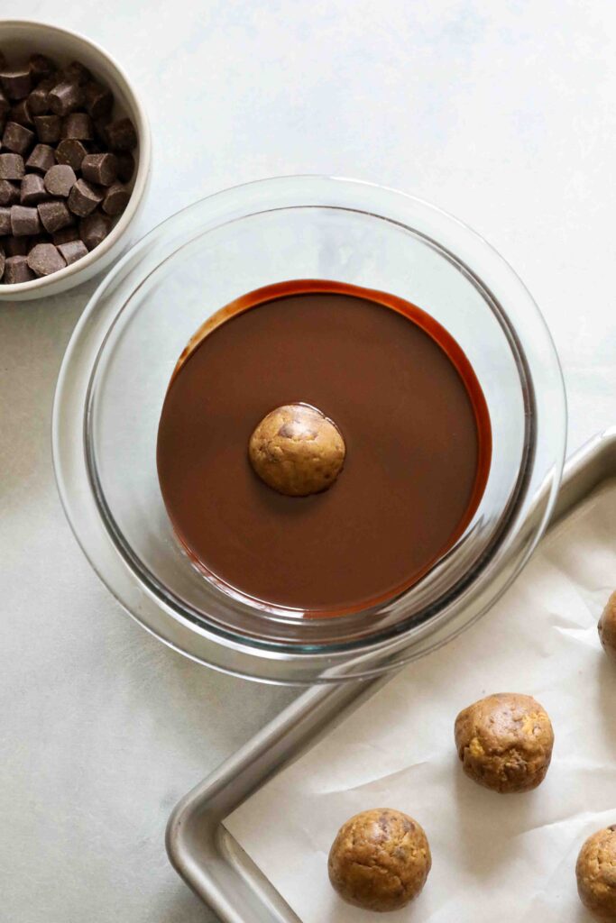 Cookie Dough Protein Truffles dipped in chocolate by Flora & Vino 