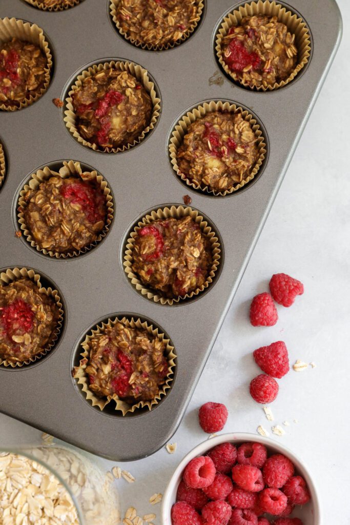 Raspberry Baked Oatmeal Cups baked by Flora & Vino