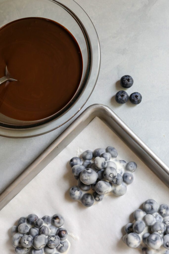 blueberry yogurt clustered with dark chocolate melted