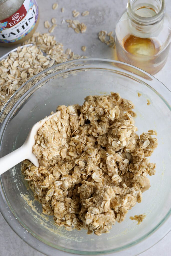 crumble topping mixed in bowl with spatula