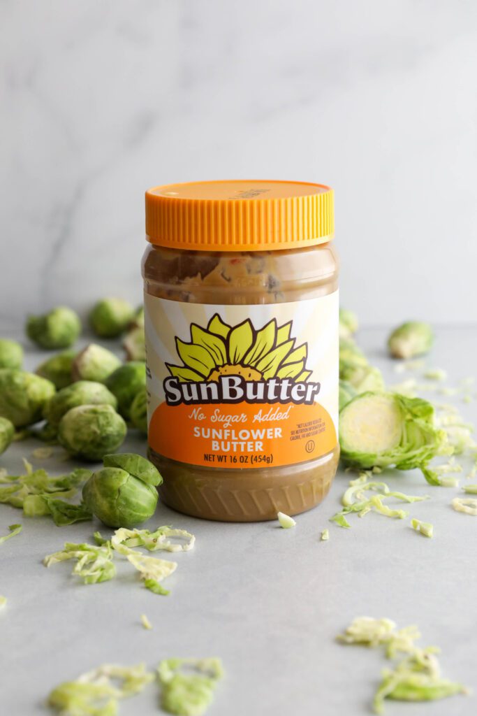 Raw Brussels Sprouts Salad with SunButter Dressing ingredients by Flora & Vino