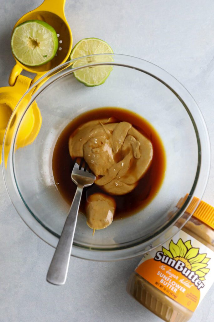 Raw Brussels Sprouts Salad with SunButter Dressing process photo by Flora & Vino