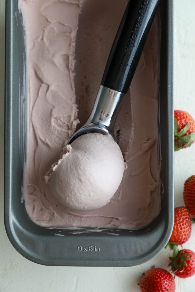 Vegan Strawberry SunButter Ice Cream process photo by Flora & Vino