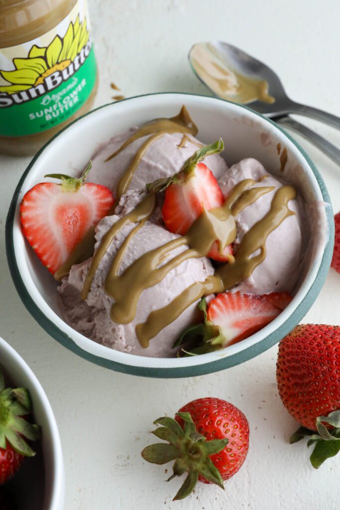 Vegan Strawberry SunButter Ice Cream by Flora & Vino