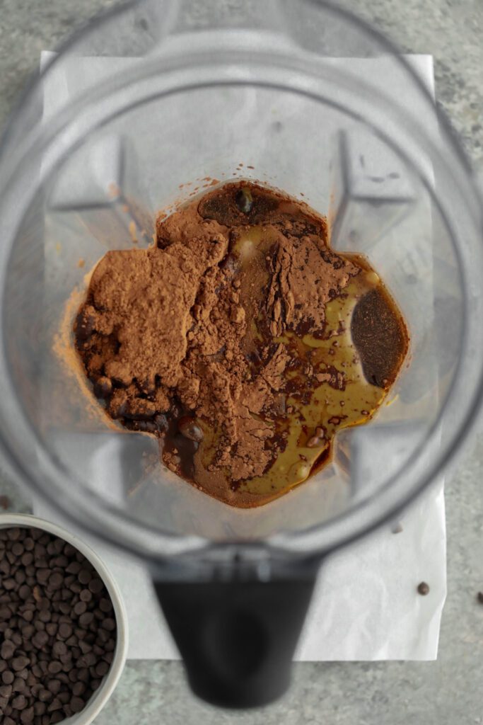 black bean brownie ingredients in Vitamix blender by Flora & Vino 