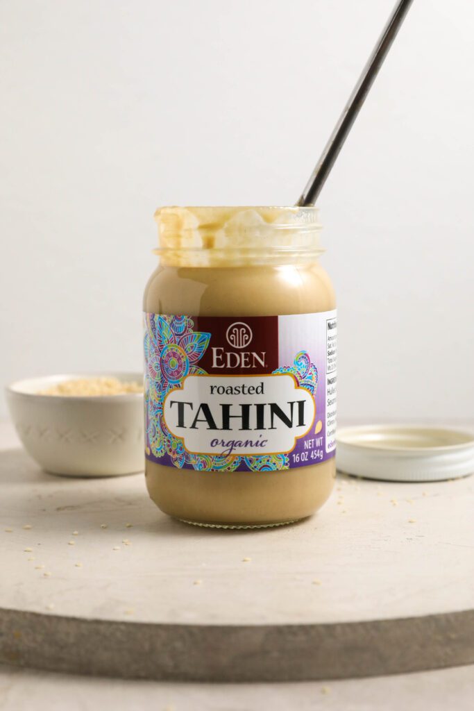 Eden Foods Tahini with knife in the jar by Flora & Vino