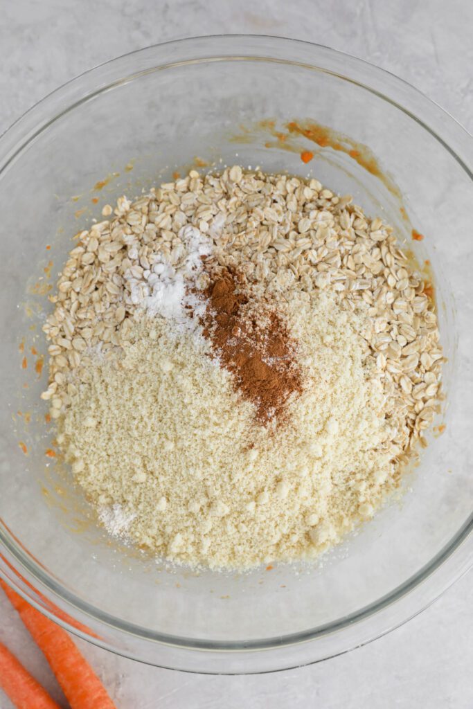 dry ingredients for vegan carrot cake cookies in bowl unmixed by Flora & Vino