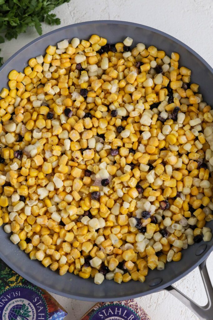 frozen corn in a pan 