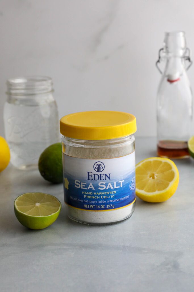 Ede Foods Celtic Sea Salt with lemon and lime, water, and maple syrup