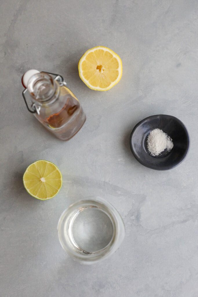 half lemon, half lime, filtered water, sea salt, and maple syrup