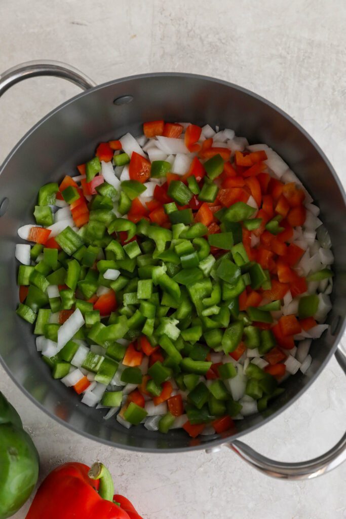 white onions in diced bell pepper 