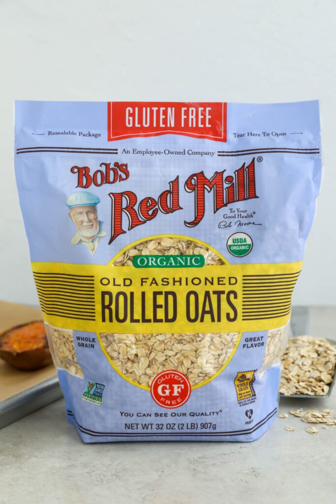 Bob's Red Mill Organic Old Fashioned Rolled Oats with oats and baked sweet potato