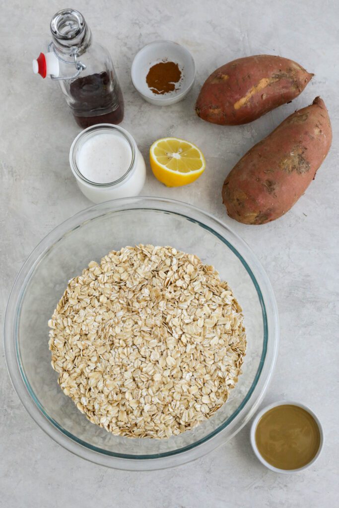 ingredients for sweet potato waffles on board