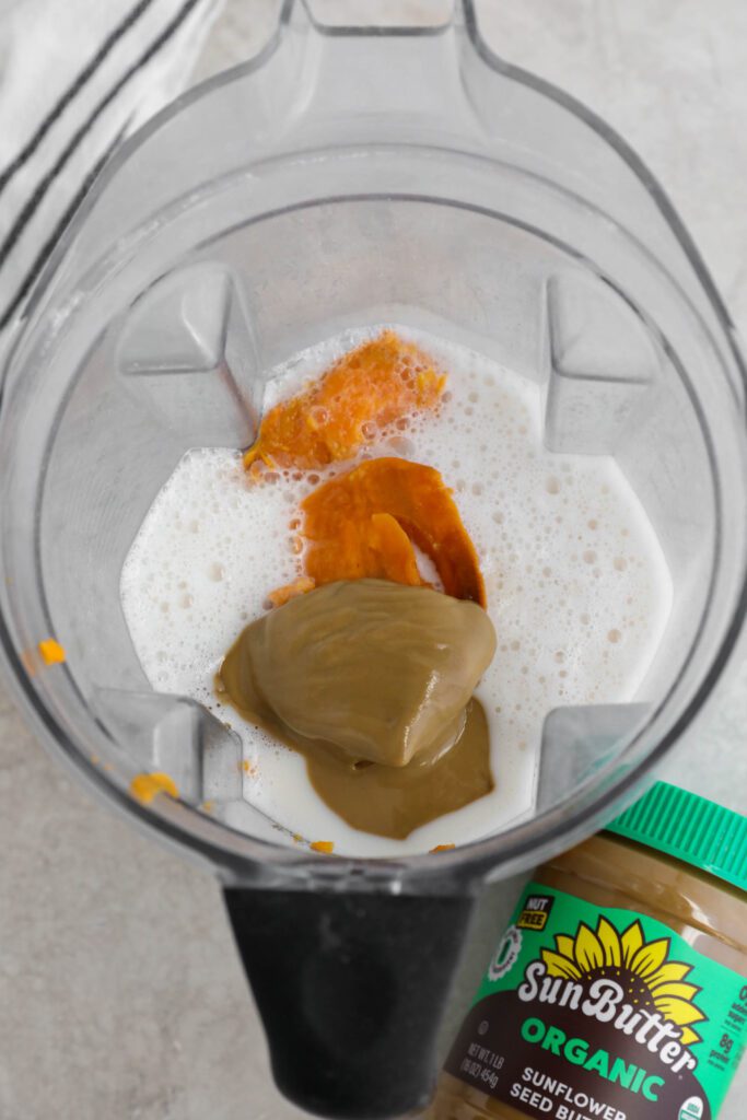 ingredients for sweet potato waffles in blender