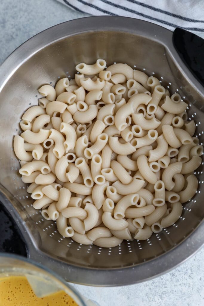rice macaroni in colander