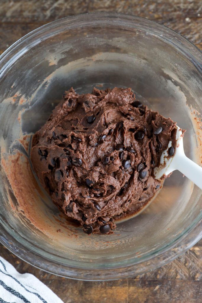Red Bean Brownie Batter mixed in bowl with spatula