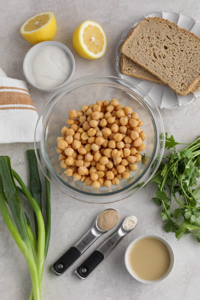 Vegan Chickpea Salad Sandwich ingredients on board 