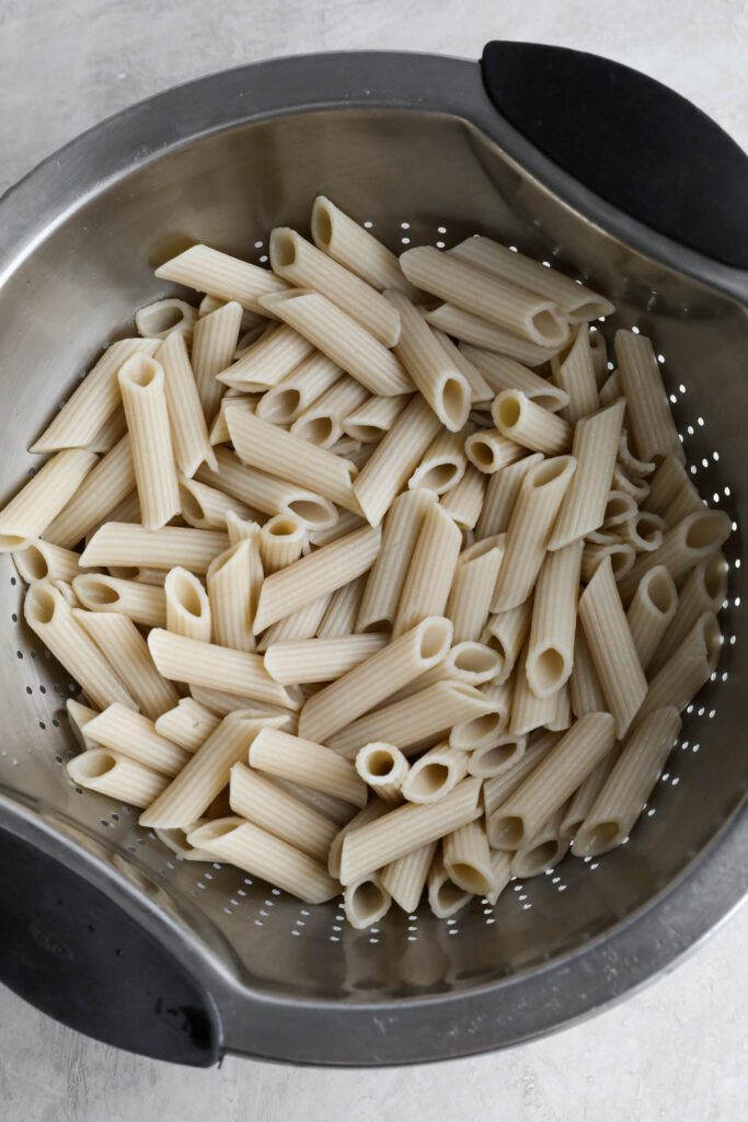 rice pasta in colander 