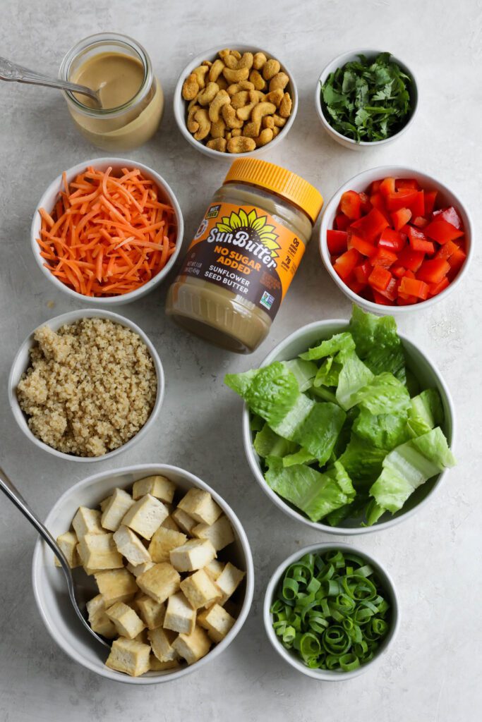 ingredients for Thai Mason Jar Salad on board
