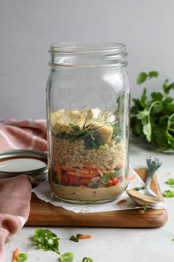 Thai Mason Jar Salads with cilantro in background 