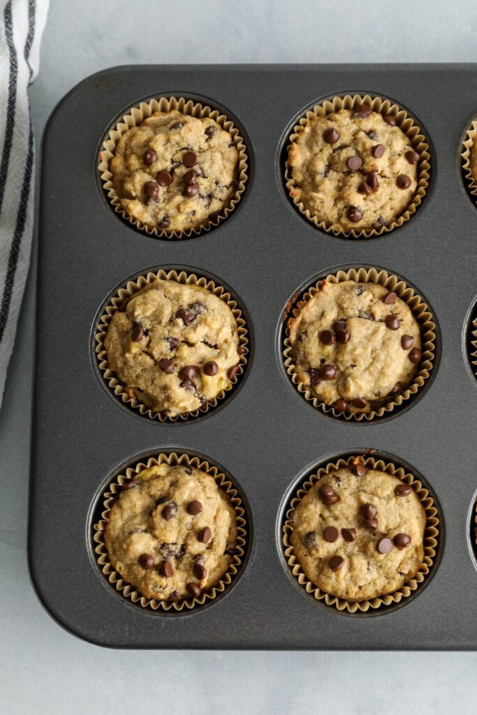Banana Oatmeal Chocolate Chips Muffins baked in muffin tin