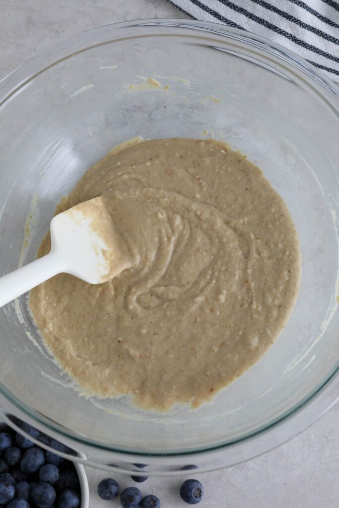 batter for vegan blueberry muffins in bowl 