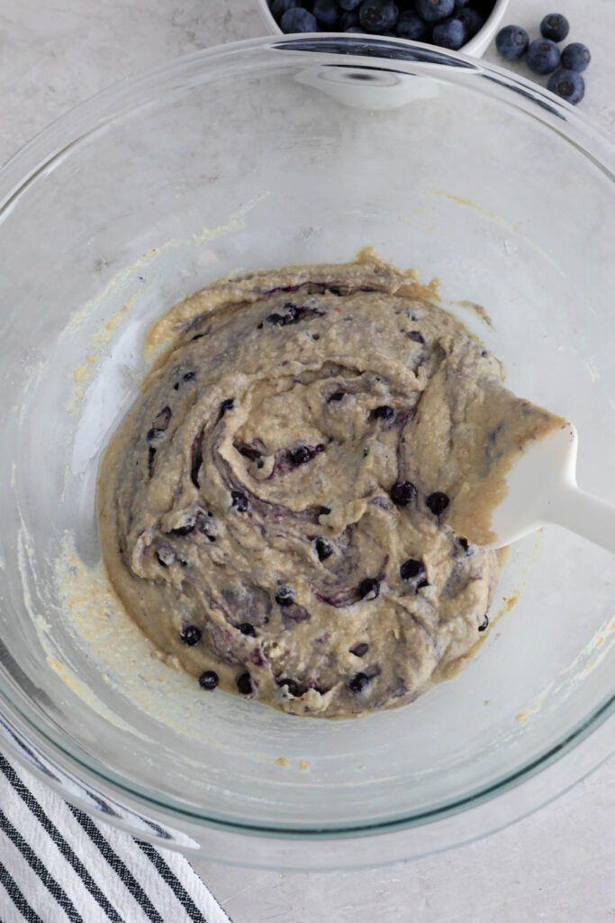 Vegan Blueberry Muffin batter with spatula 