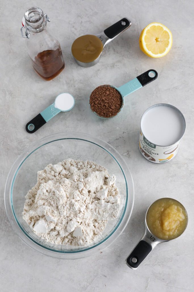 ingredients for chocolate waffles on board