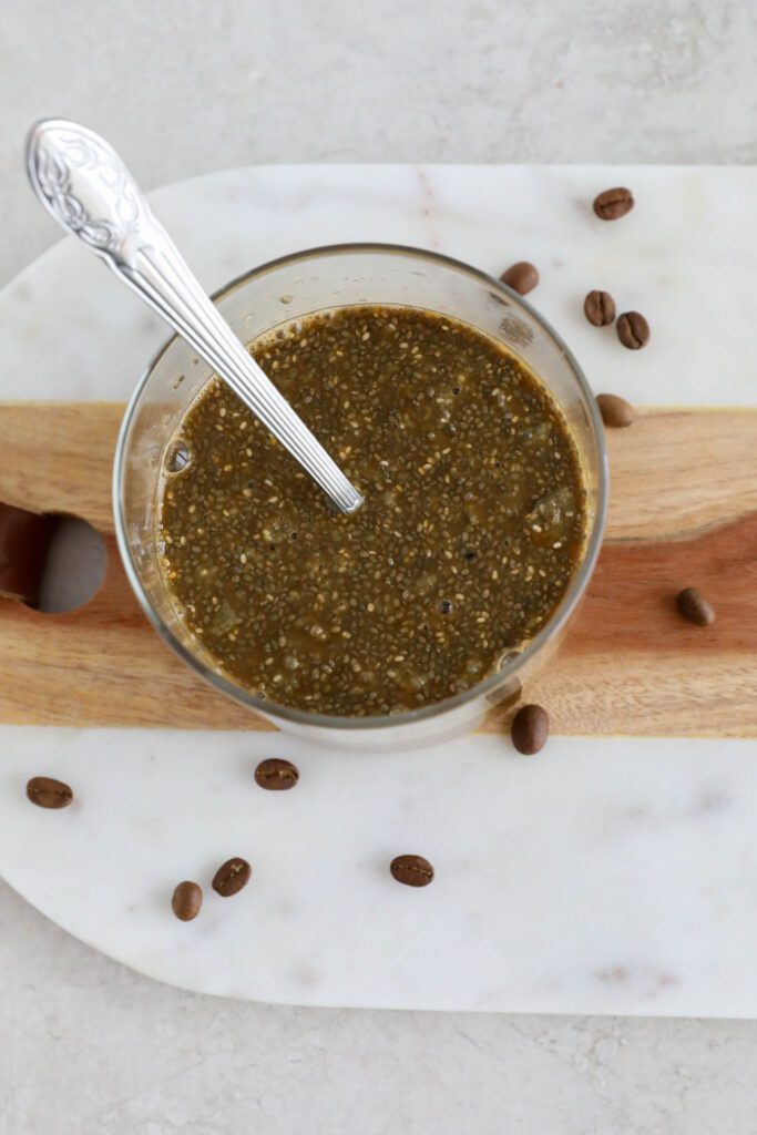 tiramsiu chia pudding whisked in jar 