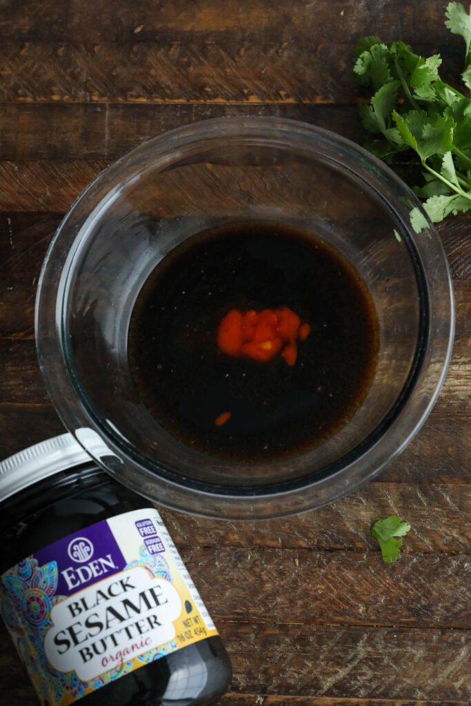 Black Sesame Butter sauce ingredients in bowl