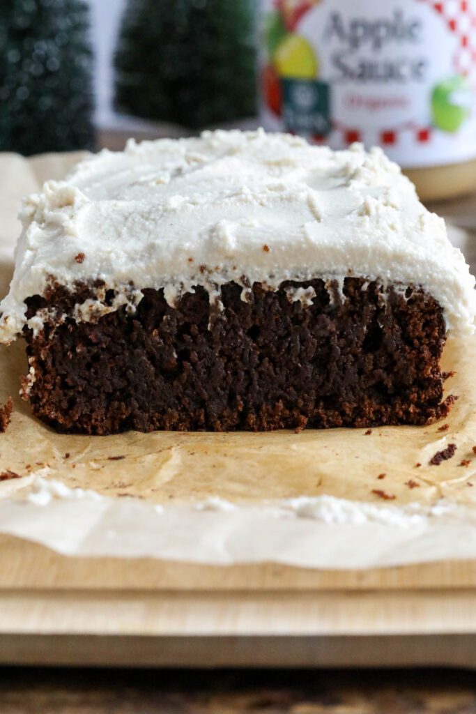 Applesauce Gingerbread Loaf sliced on cutting board