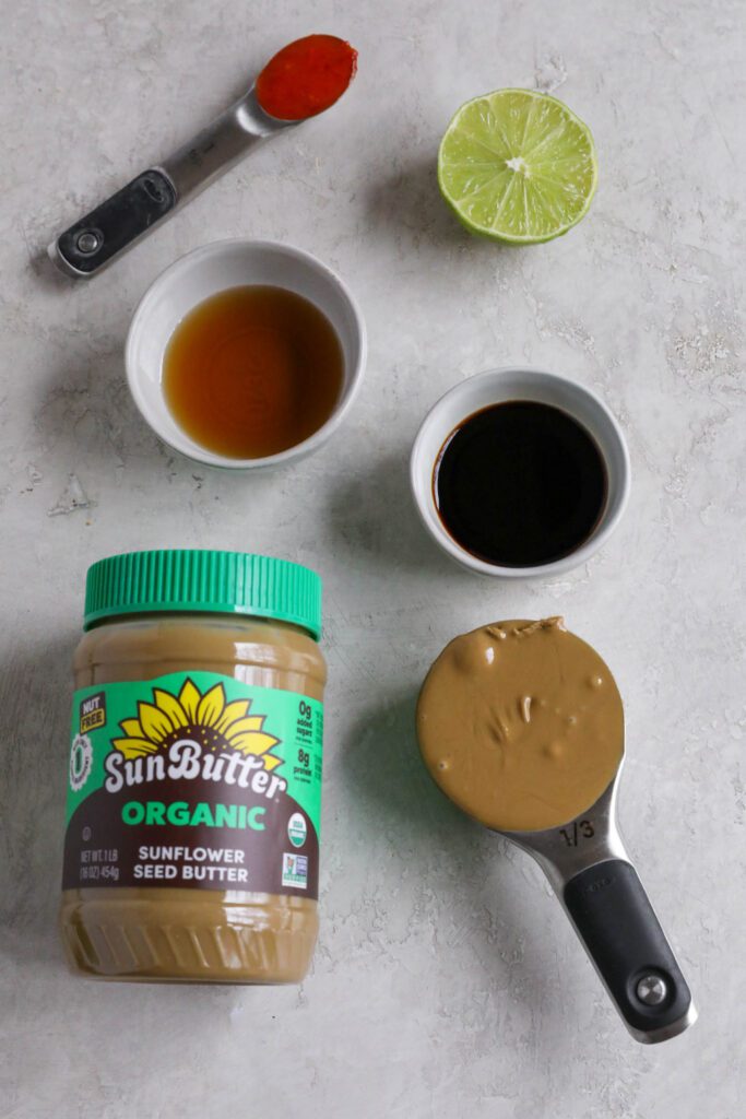 ingredients for SunButter sauce on white board