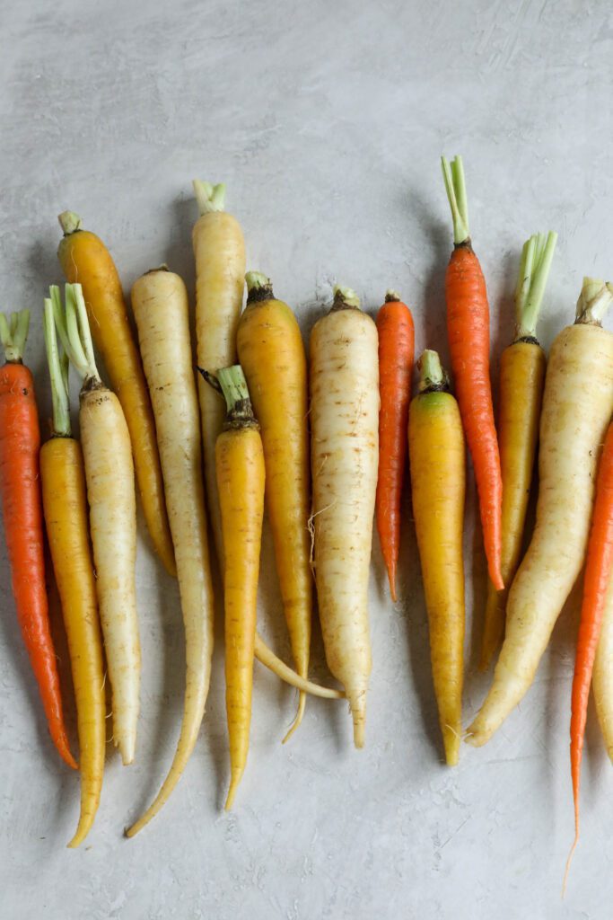 Rainbow carrots on white board