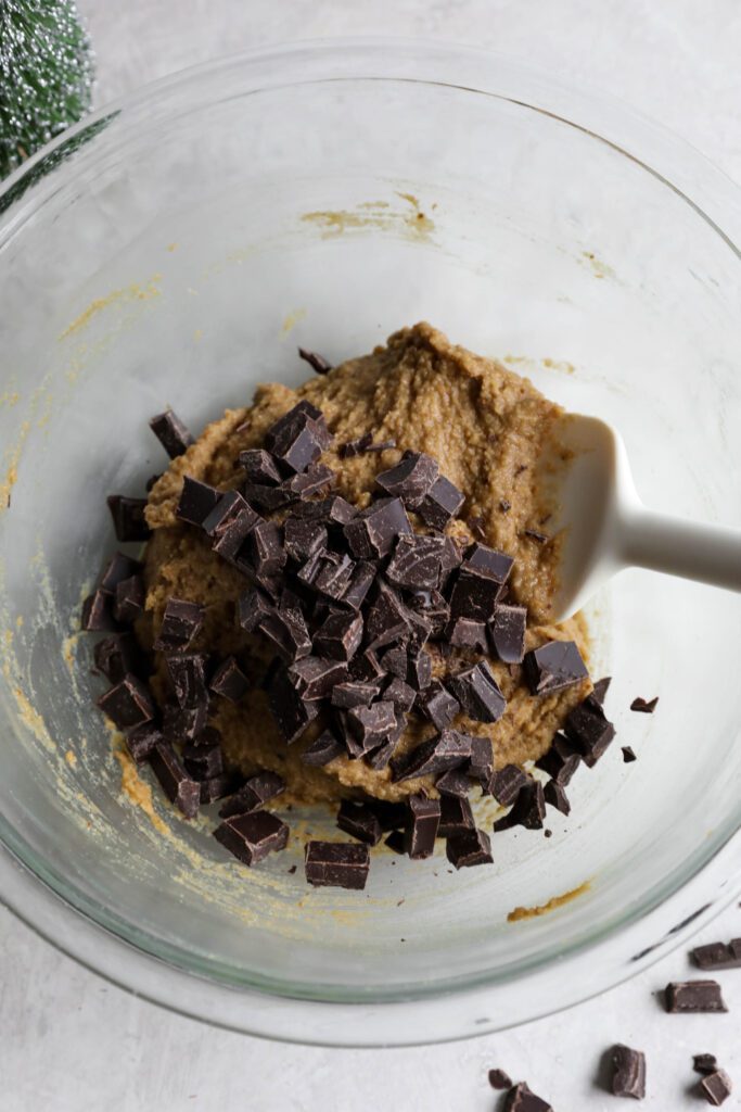 SunButter Chocolate Chip Cookie Dough Batter in bowl with spatula 