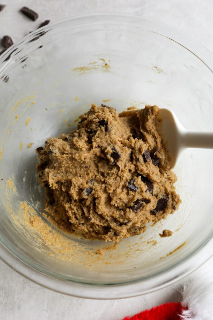 SunButter Chocolate Chip Cookie Dough mixed in bowl with spatula 