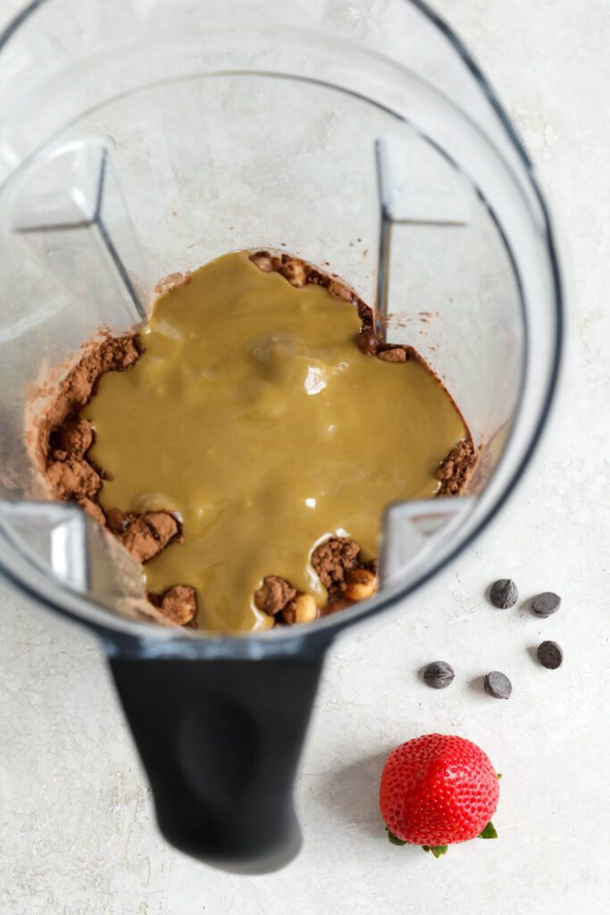 ingredients for Chocolate SunButter Hummus in blender