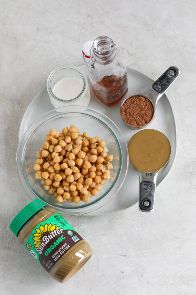 ingredients for chocolate hummus on plate