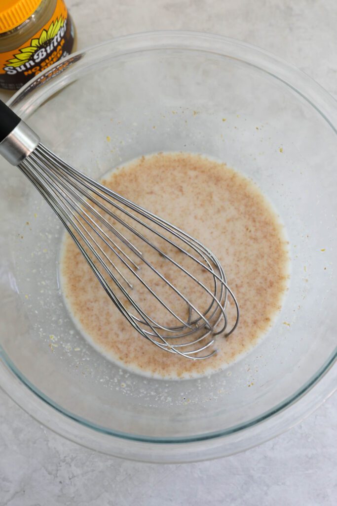 French Toast batter whisked in glass bowl