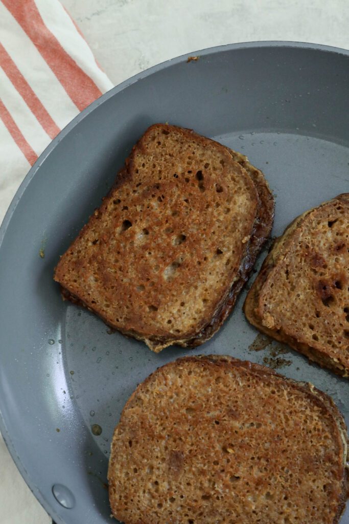 SunButter Stuffed French Toast fried in pan 